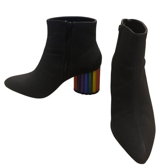 Yru RARE Rainbow Road Black Booties pride festival clubwear size 7 - Picture 8 of 13